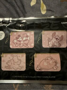 Disney Pink Floral Character Coin Purse with Gold Accent